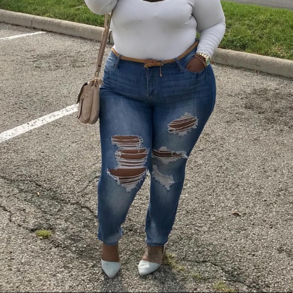 Blue jean distressed jeans